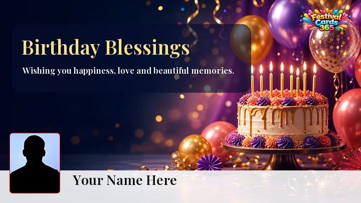 Birthday blessings card preview with name and photo