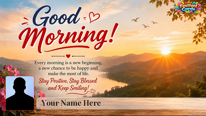 Fresh flower Good Morning card preview with name and photo